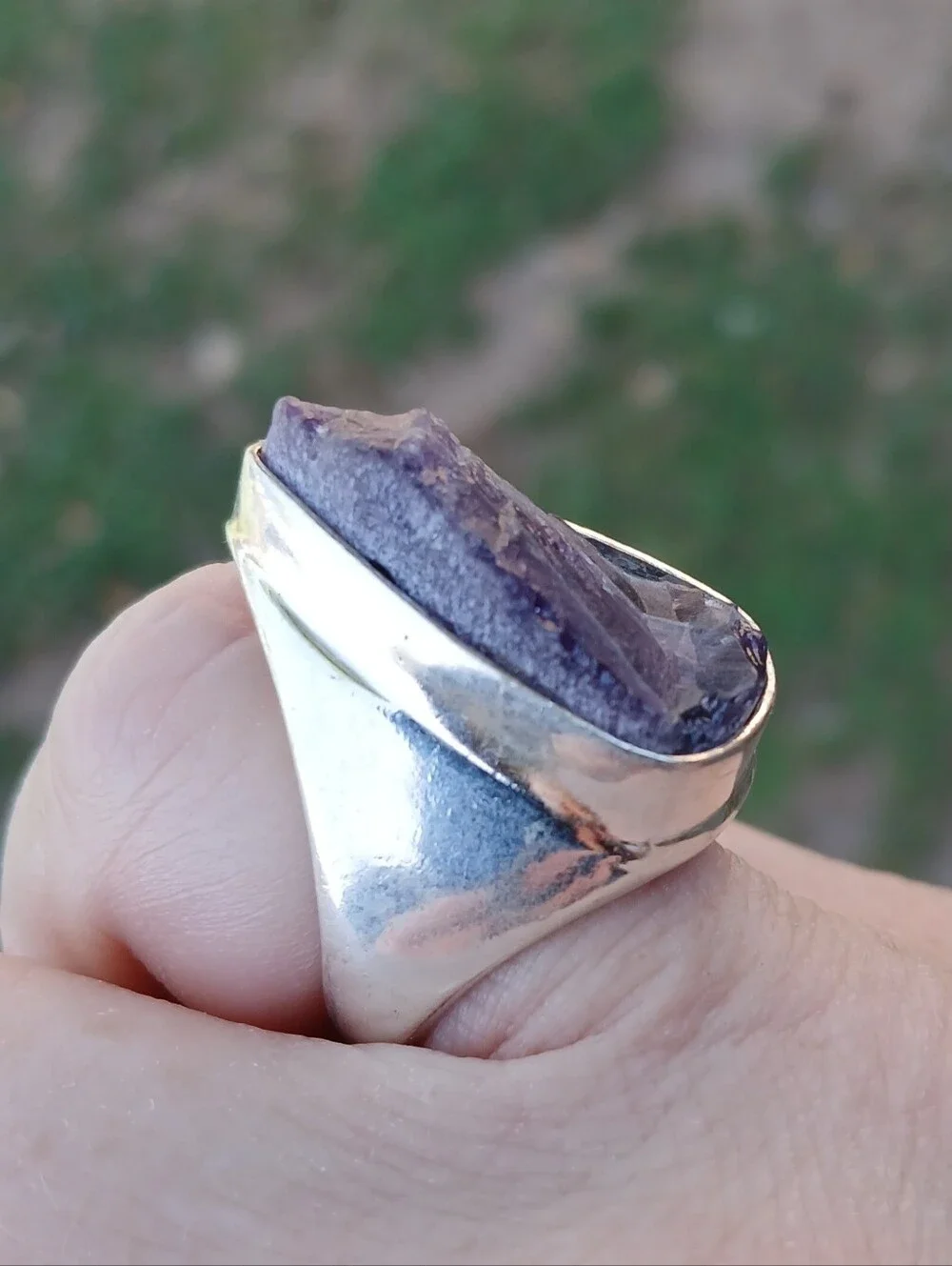 New Men's Natural Amethyst 925 Silver Ring.